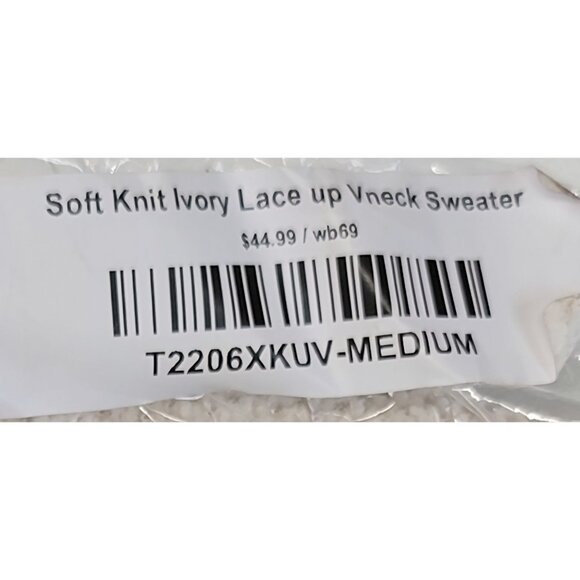 V-Neck Sweater Whit Birch Soft Knit Ivory Lace-Up Long Sleeve Womens Medium New - Picture 6 of 8